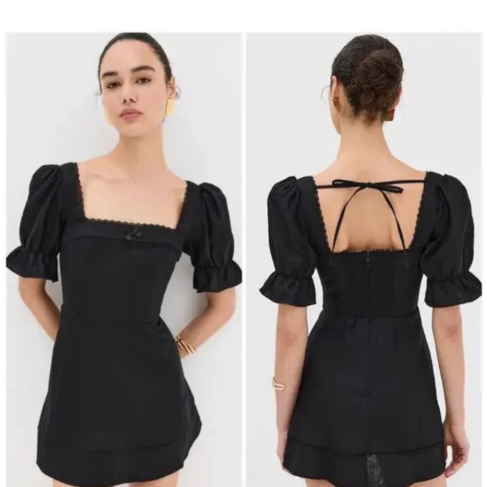 Reformation Eviana Black Short Sleeve Mini Dress